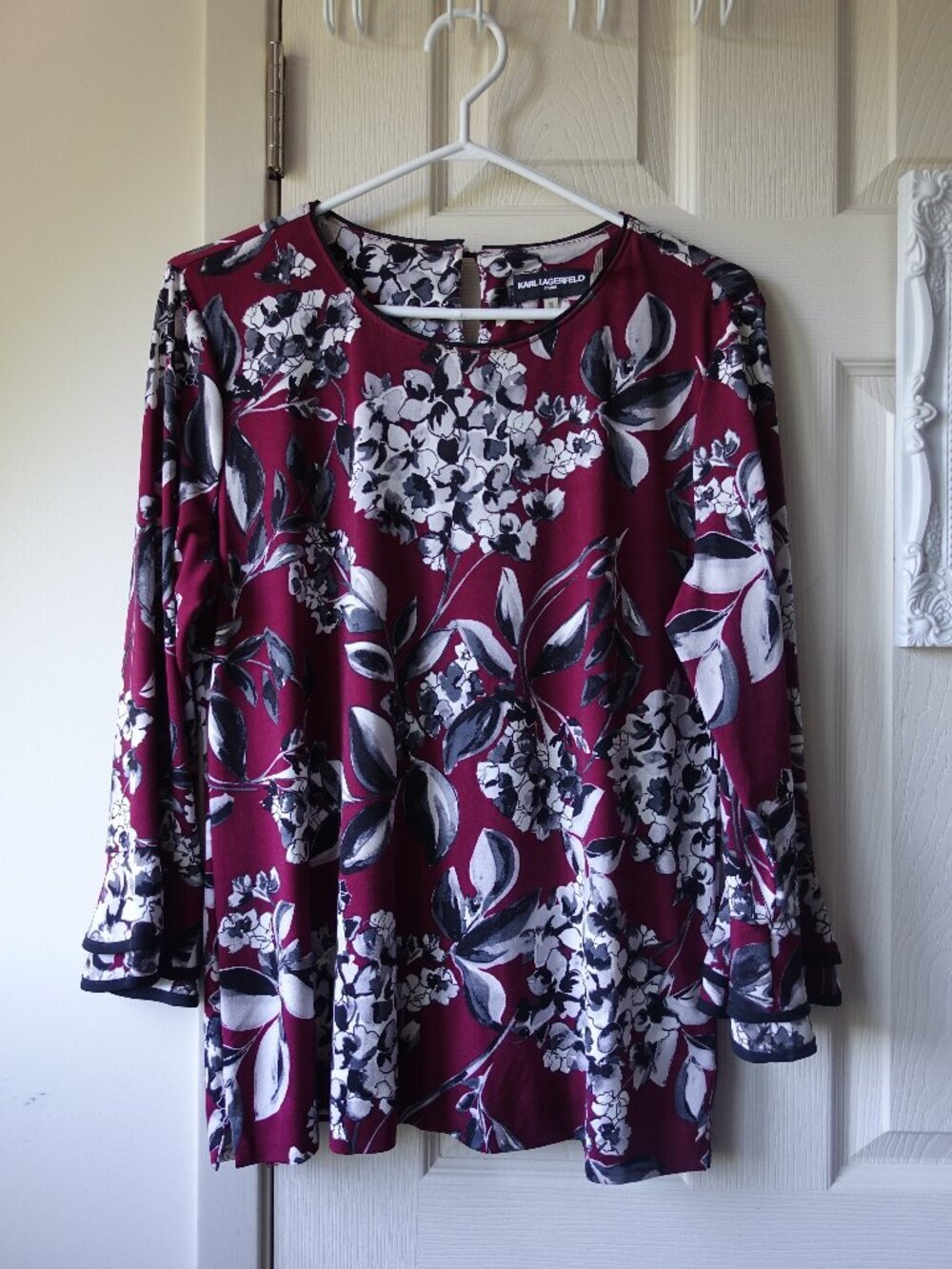 Karl Lagerfeld Burgundy Floral Long Sleeve Top